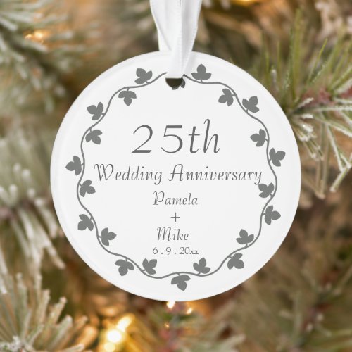 25th Silver Wedding Anniversary Ivy Wreath Ornament