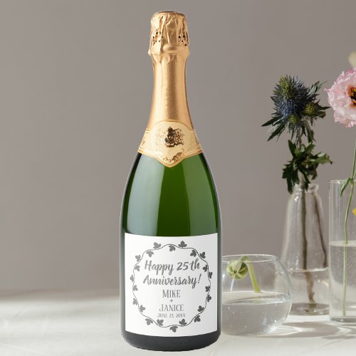 25th Silver Wedding Anniversary Ivy Wreath Sparkling Wine Label