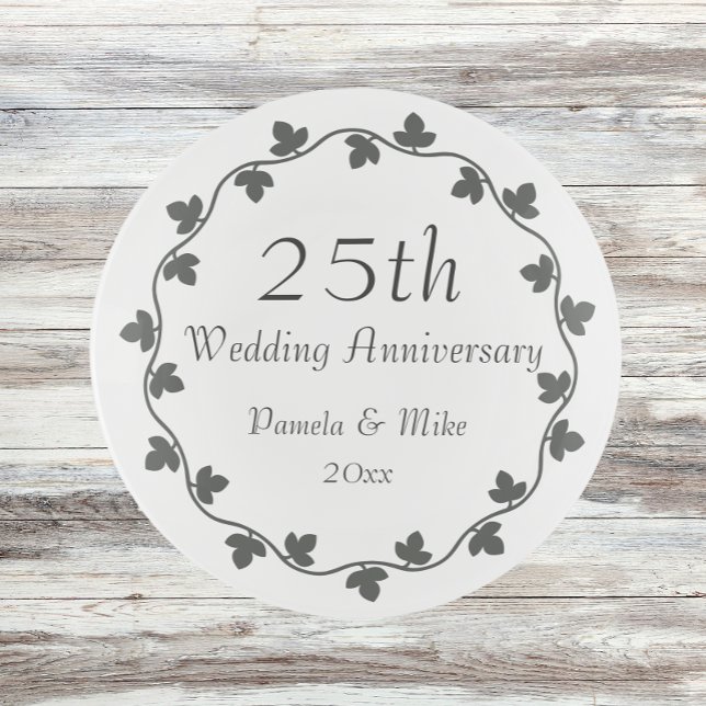 25th Silver Wedding Anniversary Ivy Wreath Trinket Tray (In Situ Table)