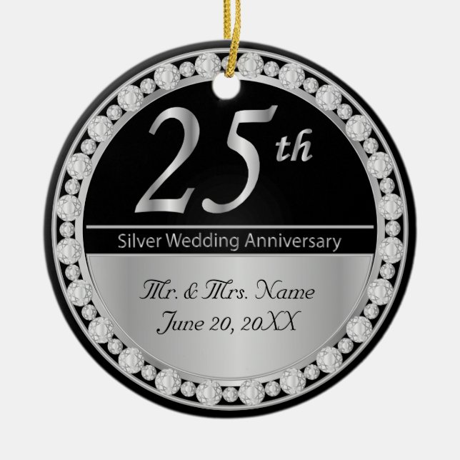 25th Silver Wedding Anniversary Keepsake Ceramic Ornament (Front)