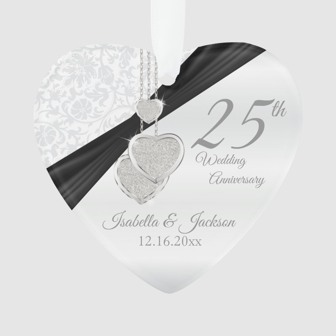 25th Silver Wedding Anniversary Keepsake Design Ornament | Zazzle