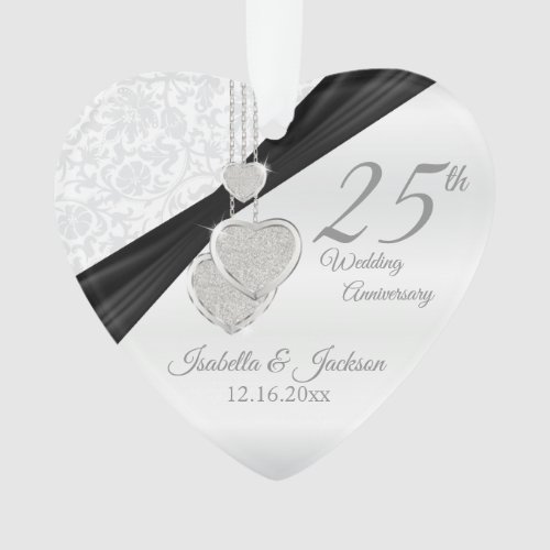 25th Silver Wedding Anniversary Keepsake Design Ornament