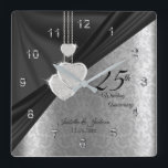 25th Silver Wedding Anniversary Keepsake Square Wall Clock<br><div class="desc">Personalize Clock. 25th Silver Wedding Anniversary Keepsake ready for you to personalize. This design works well for other events or occasions such as a birthday, wedding, years of service... or you can make it work for everyday use for your home or office by just adding your name, company or nothing...</div>