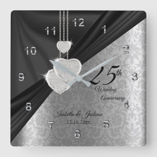 25th Silver Wedding Anniversary Keepsake Square Wall Clock