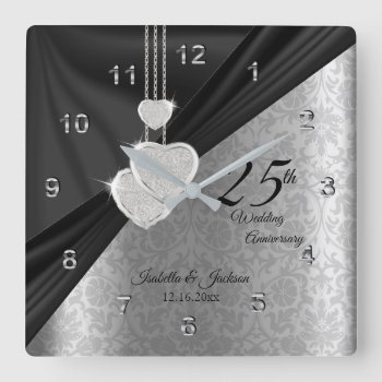 25th Silver Wedding Anniversary Keepsake Square Wall Clock by DesignsbyDonnaSiggy at Zazzle