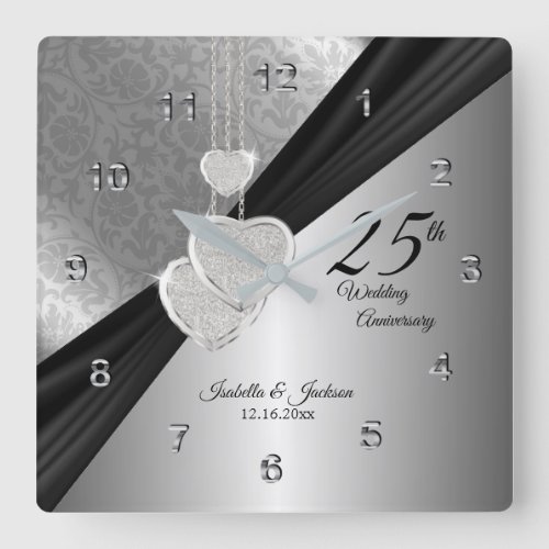 25th Silver Wedding Anniversary Keepsake Square Wall Clock