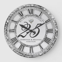 25th Silver Wedding Anniversary Large Clock
