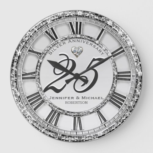 25th Silver Wedding Anniversary Large Clock