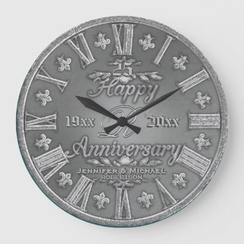 25th Silver Wedding Anniversary Large Clock by AZEZcom at Zazzle