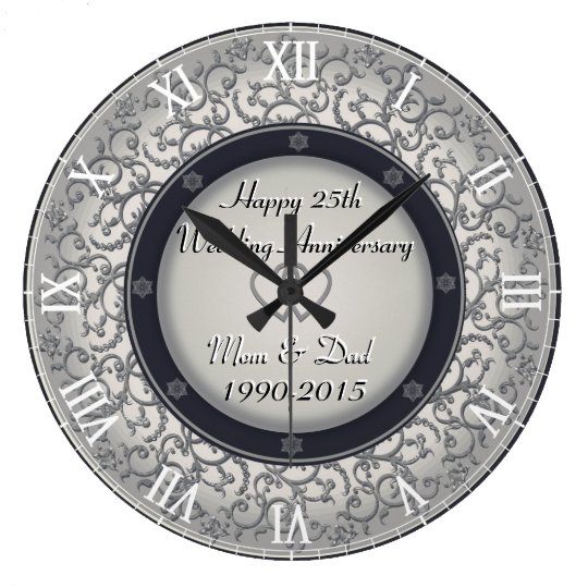 25th Silver Wedding Anniversary Large Clock
