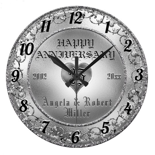 25th Silver Wedding Anniversary Large Clock