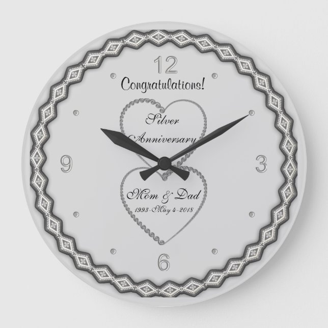 25th Silver Wedding Anniversary Large Clock (Front)