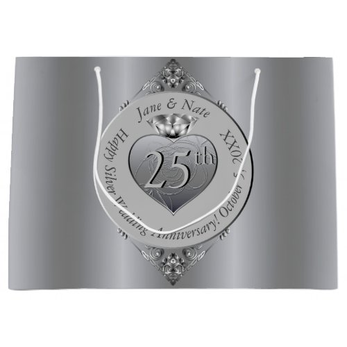 25th Silver Wedding Anniversary  Large Gift Bag