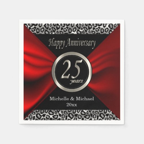 25th Silver Wedding Anniversary  Leopard Pattern Napkins