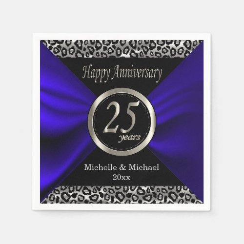 25th Silver Wedding Anniversary  Leopard Pattern Paper Napkins