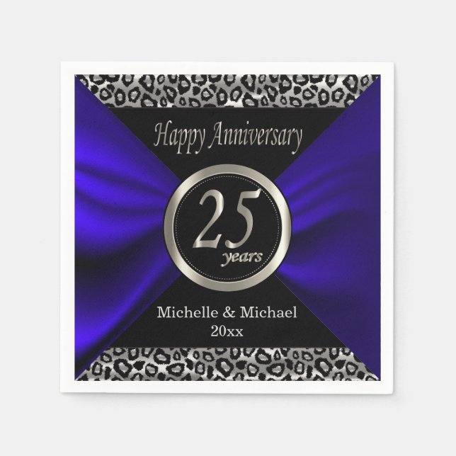 25th Silver Wedding Anniversary | Leopard Pattern Paper Napkins (Front)
