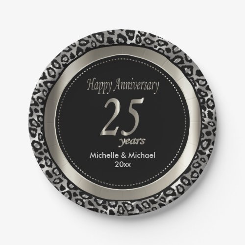 25th Silver Wedding Anniversary  Leopard Pattern Paper Plates
