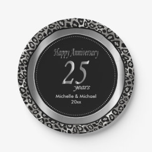 25th Silver Wedding Anniversary   Leopard Pattern Paper Plates
