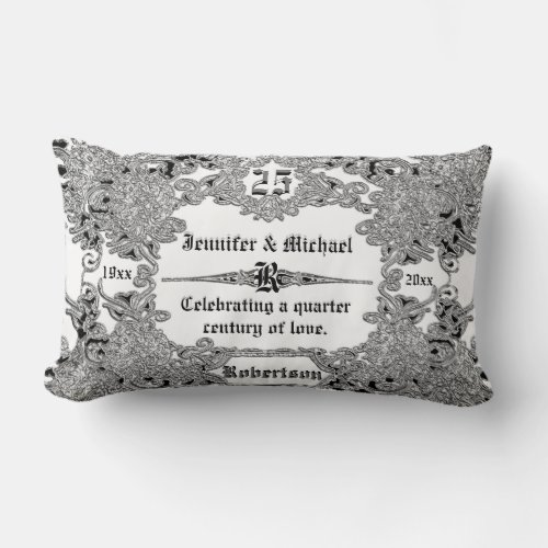 25th Silver Wedding Anniversary Lumbar Pillow