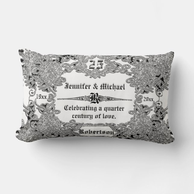 25th Silver Wedding Anniversary Lumbar Pillow (Front)