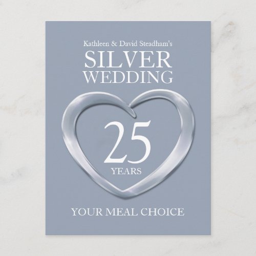 25th Silver Wedding Anniversary meal choice Enclosure Card