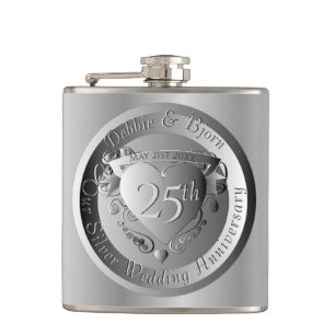 25th Silver Wedding Anniversary Medallion Flask