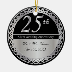 25th Silver Wedding Anniversary Memento Ceramic Ornament