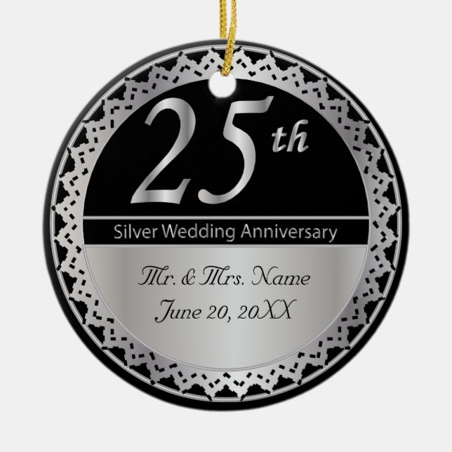25th Silver Wedding Anniversary Memento Ceramic Ornament (Front)