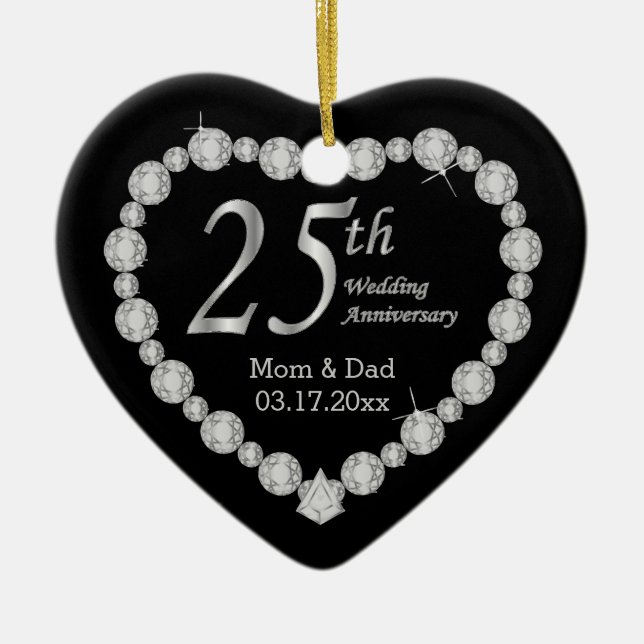 25th Silver Wedding Anniversary Memento Design Ceramic Ornament (Front)