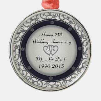 25th Silver Wedding Anniversary Metal Ornament