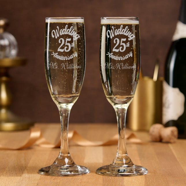 25th Silver Wedding Anniversary Modern Script Champagne Flute (Party)