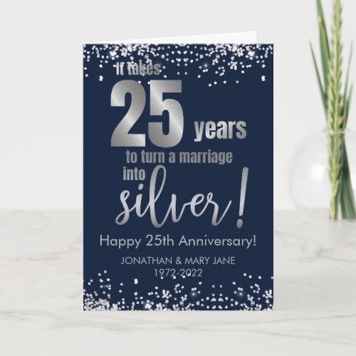 25th Silver Wedding Anniversary Navy Card