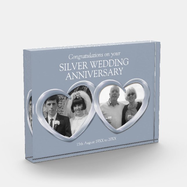 25th silver wedding anniversary now and then acrylic award (Left)