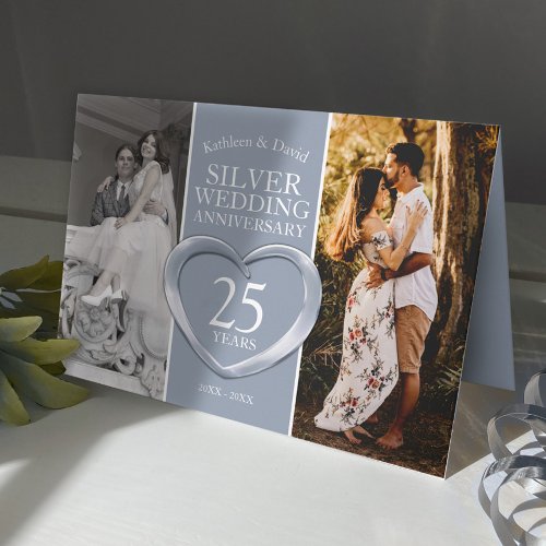 25th silver wedding anniversary now and then photo card