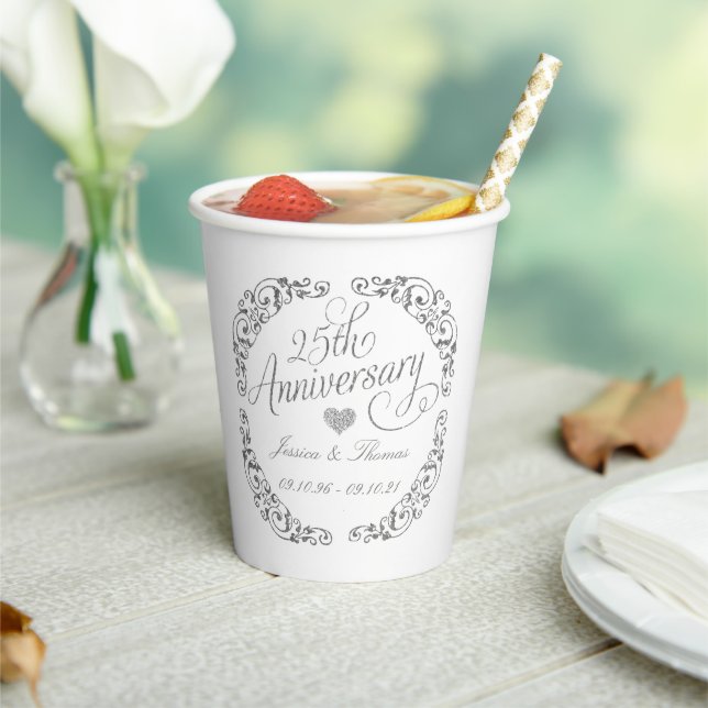 25th Silver Wedding Anniversary Paper Cups (Insitu)
