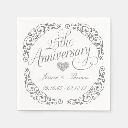 25th Silver Wedding Anniversary Paper Napkins