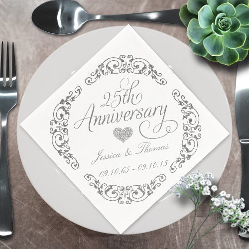 25th Silver Wedding Anniversary Paper Napkins