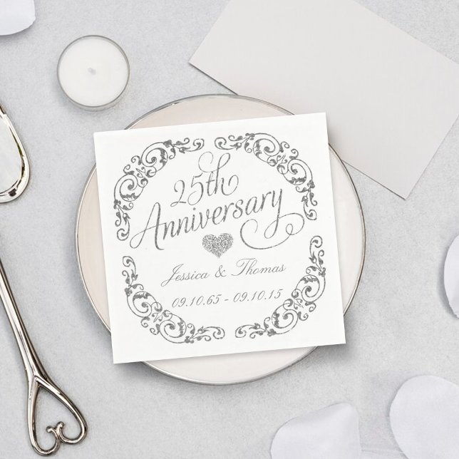 25th Silver Wedding Anniversary Paper Napkins (Creator Uploaded)