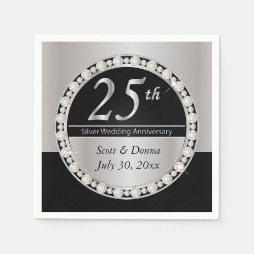 25th Silver Wedding Anniversary Paper Napkins