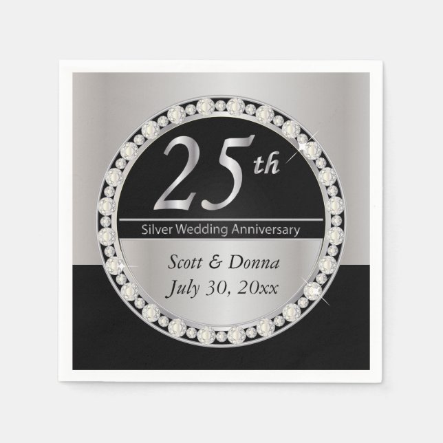 25th Silver Wedding Anniversary Paper Napkins (Front)