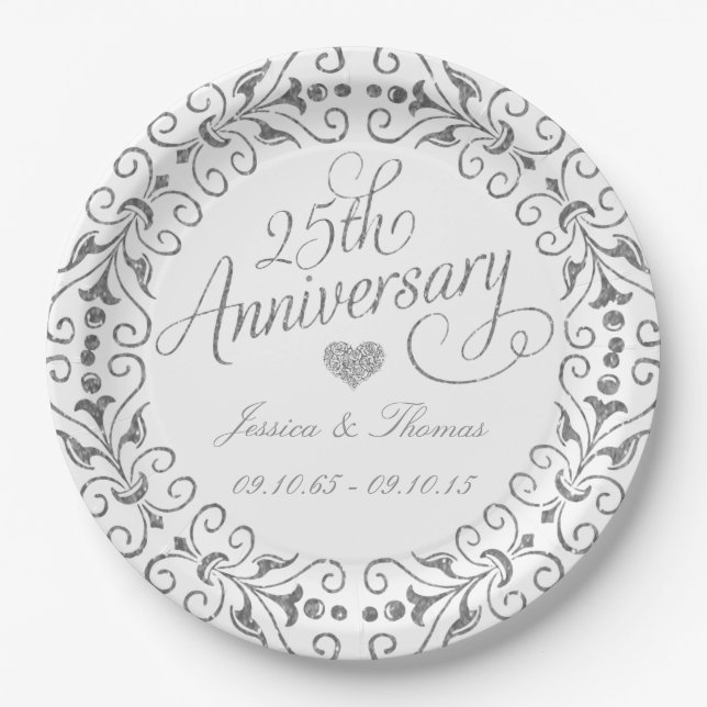 25th Silver Wedding Anniversary Paper Plate (Front)