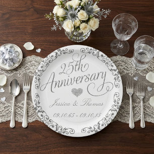 25th Silver Wedding Anniversary Paper Plate