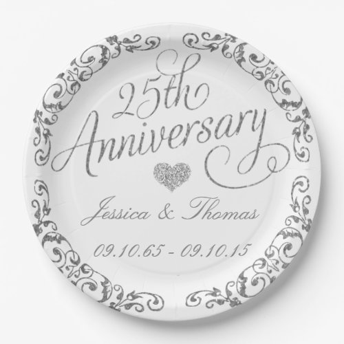 25th Silver Wedding Anniversary Paper Plate