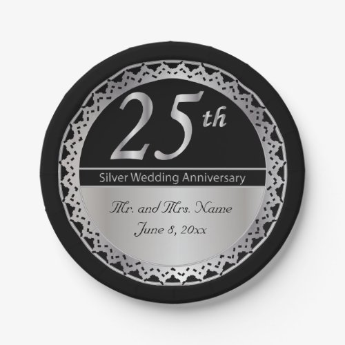 25th Silver Wedding Anniversary Paper Plates