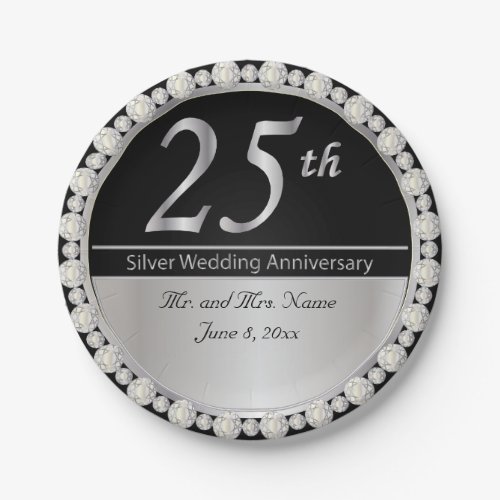 25th Silver Wedding Anniversary Paper Plates