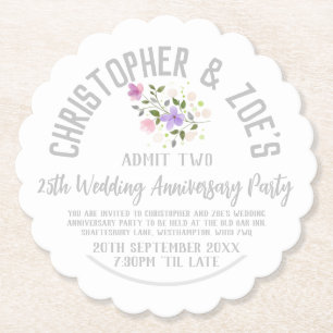 25th Silver Wedding Anniversary Party Invitation Paper Coaster