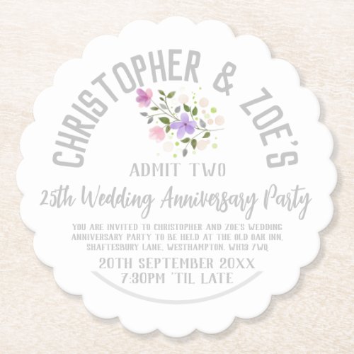 25th Silver Wedding Anniversary Party Invitation Paper Coaster