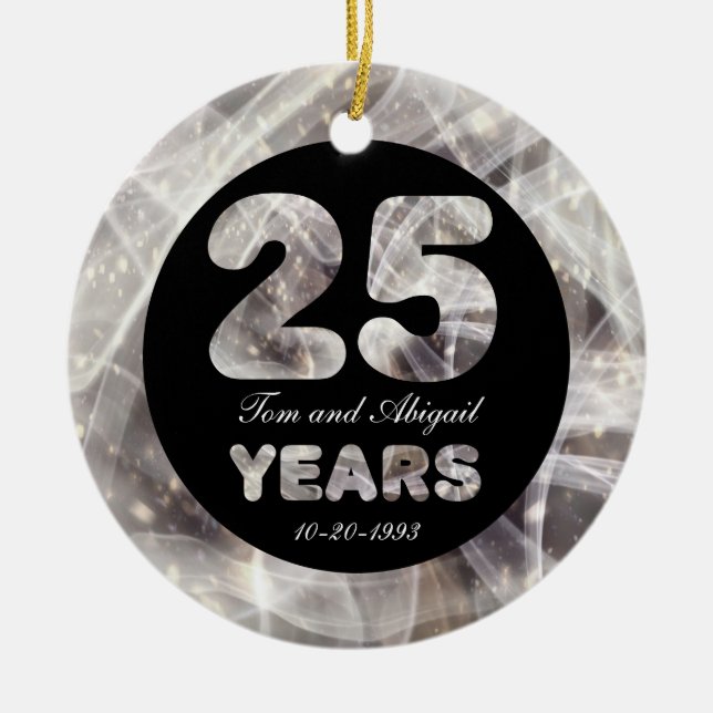 25th Silver Wedding Anniversary Party Lights Ceramic Ornament (Front)