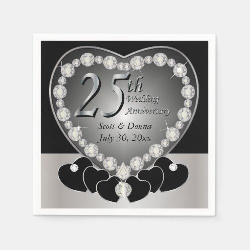 25th Silver Wedding Anniversary Party Paper Napkins