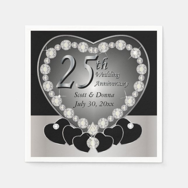 25th Silver Wedding Anniversary Party Paper Napkins (Front)